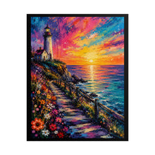 Load image into Gallery viewer, Vibrant Coastal Lighthouse Sunset Poster - Colorful Ocean View Wall Decor
