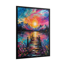 Load image into Gallery viewer, Vibrant Lake Sunset Poster - Colorful Wooden Dock Landscape Wall Decor
