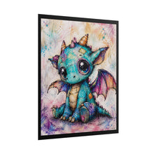 Load image into Gallery viewer, Whimsical Patchwork Baby Dragon Art Print – Cute Big-Eyed Fantasy Animal Poster
