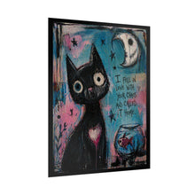 Load image into Gallery viewer, Cat Art Poster — "I Fell in Love With Your Chaos" Whimsical Moonlit Print
