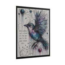 Load image into Gallery viewer, Whimsical Blue Bird Art Poster – "Being Weird Isn’t a Flaw" Inspirational Wall Art
