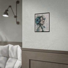 Load image into Gallery viewer, Rolled Poster — Gothic Blue Floral Portrait with Quote “Love is the most beautiful pain…”
