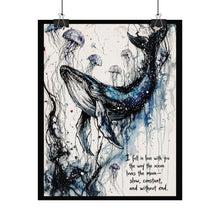 Load image into Gallery viewer, Whale &amp; Jellyfish Art Poster - 'I fell in love with you the way the ocean loves the moon' Rolled Art Print
