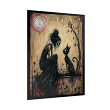 Load image into Gallery viewer, Gothic Girl &amp; Black Cat Art Poster — Rolled Wall Print
