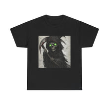 Load image into Gallery viewer, Grinning Reaper T-Shirt — Neon-Eyed Grim Reaper Graphic Tee
