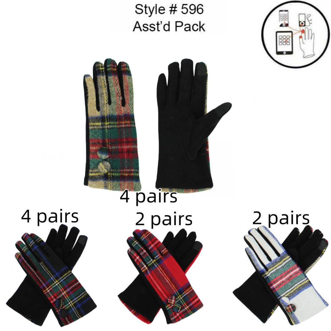 12-pack Wholesale Women's Plaid Texting Gloves Touch Screen