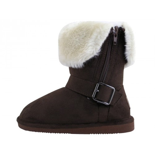 Wholesale Youth's Micro Suede Fold Over Boots with Faux Fur Lining & Side Zipper Warmest Winter Boots (*Brown Color)