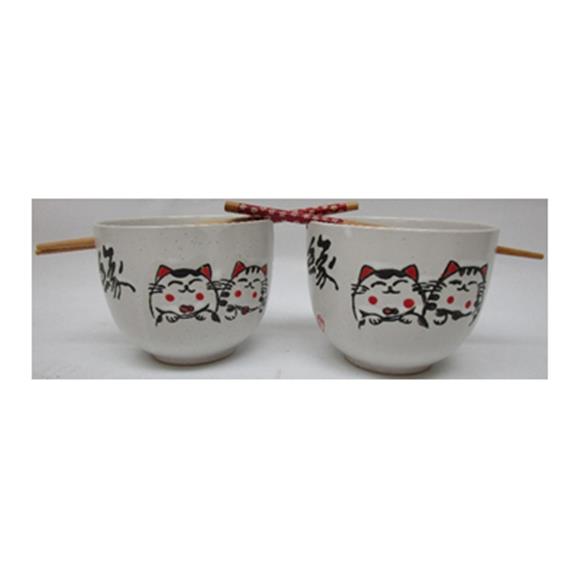 2PC BOWL SET W/CHOPSTICKS CAT DESIGN