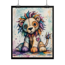 Load image into Gallery viewer, Whimsical Patchwork Lion Art Print – Cute Colorful Rainbow Mane Poster
