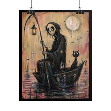 Load image into Gallery viewer, Halloween Grim Reaper Boat Poster – Spooky Gothic Art Print
