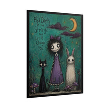 Load image into Gallery viewer, Find Beauty in the Strange Poster – Cute Gothic Girl with Cat &amp; Bunny Wall Art
