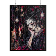 Load image into Gallery viewer, Moody Gothic Girl Portrait Art Print – Dark Whimsy Woman with Hanging Lightbulbs &amp; Candles Wall Decor

