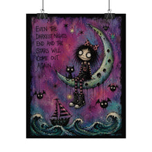 Load image into Gallery viewer, “Even the Darkest Nights” Gothic Moon Girl Art Print
