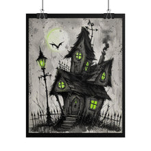 Load image into Gallery viewer, Haunted Cottage Poster — Spooky Halloween Rolled Art Print
