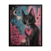 Load image into Gallery viewer, Rolled Poster — Whimsical Black Cat with Heart &amp; Quote “I Fell in Love With a Soul, Not a Face”
