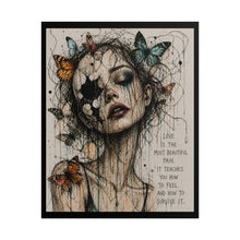 Load image into Gallery viewer, Rolled Poster — Surreal Woman with Butterflies &amp; Quote “Love Is the Most Beautiful Pain”
