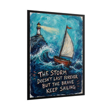 Load image into Gallery viewer, "The Brave Keep Sailing" Sailboat Wall Art | Whimsical Ocean Storm Print
