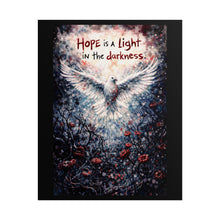 Load image into Gallery viewer, Rolled Poster — "Hope is a Light in the Darkness" Dove Art Print (Inspirational, Spiritual Wall Decor)
