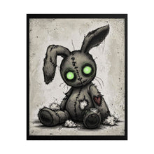 Load image into Gallery viewer, Creepy Plush Bunny Poster – Glowing Green Eyes Rolled Art Print
