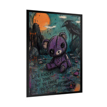 Load image into Gallery viewer, Rolled Poster - Goth Cute Purple Teddy with Raven &amp; 'Life Knocks You Down' Inspirational Art
