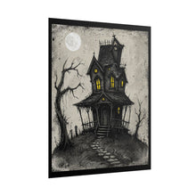 Load image into Gallery viewer, Haunted House Rolled Poster — Spooky Moonlit Halloween Wall Art
