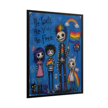 Load image into Gallery viewer, Alt Fashion Pride Poster, Vivid Blue Goth Group Artwork, Rainbow Heart and Balloon Subculture Print
