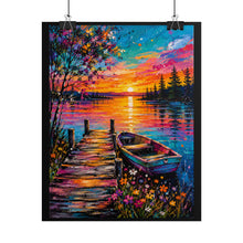 Load image into Gallery viewer, Vibrant Lake Sunset Poster - Colorful Wooden Dock Landscape Wall Decor

