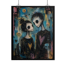 Load image into Gallery viewer, Gothic Skeleton Couple Art Poster – Spooky Cute Soulmates Wall Art
