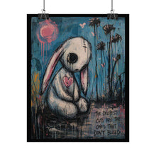 Load image into Gallery viewer, Poster — Sad Bunny Art Print with Quote “The Deepest Cuts Are The Ones That Don’t Bleed”
