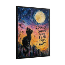 Load image into Gallery viewer, "Courage Grows" Black Cat Motivational Poster – Cute Animal Quote Wall Art Print
