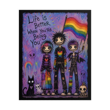 Load image into Gallery viewer, Creepy Cute Emo Friends Holding Rainbow Flag Poster - Alternative Identity Canvas Print
