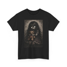 Load image into Gallery viewer, Creepy Girl with Teddy T-Shirt — Dark Gothic Horror Tee for Halloween
