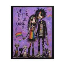 Load image into Gallery viewer, Creepy Cute Emo Couple with Spooky Cats Poster - Rainbow Pride Flag Canvas Print
