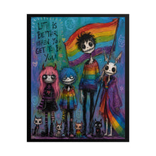 Load image into Gallery viewer, Blue Background Four Friends Waving Pride Flag Poster
