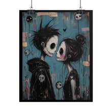 Load image into Gallery viewer, Gothic Skeleton Couple Art Poster – Spooky Cute Blue Profile Wall Art
