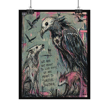 Load image into Gallery viewer, Survivors Together Rolled Poster — Dark Folk Art Vulture &amp; Fox Print with Quote
