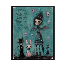 Load image into Gallery viewer, Gothic Bat Wing Fairy Art Print – "Life Is Beautiful When You Dare To See It Your Way" Teal Wall Decor
