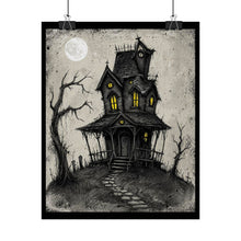 Load image into Gallery viewer, Haunted House Rolled Poster — Spooky Moonlit Halloween Wall Art
