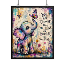 Load image into Gallery viewer, Creepy Cute Patchwork Baby Elephant Art Print – "You Are Stronger Than You Think And Braver Than You Feel" Nursery Wall Decor

