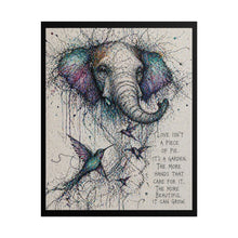 Load image into Gallery viewer, Elephant &amp; Hummingbird Art Poster — Watercolor Splatter Print with Inspirational Quote
