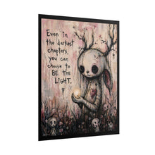 Load image into Gallery viewer, Rolled Poster — 'Be the Light' Cute Creepy Bunny Illustration Inspirational Wall Art
