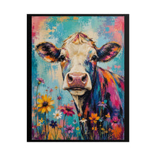 Load image into Gallery viewer, Colorful Cow and Wildflowers Poster – Vibrant Farmhouse Animal Wall Art Print
