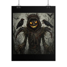 Load image into Gallery viewer, Halloween Scarecrow Poster — Jack-O’-Lantern Scarecrow with Crows Rolled Art Print
