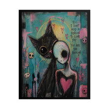 Load image into Gallery viewer, Rolled Poster — Goth Cat &amp; Skeleton Heart Art Print (I Don’t Need a Reason to Love You)
