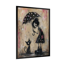 Load image into Gallery viewer, Rolled Poster - Whimsical Girl with Umbrella &amp; Cat Art Print
