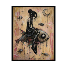 Load image into Gallery viewer, Gothic Girl on Fish Art Poster — Moody Surreal Wall Print
