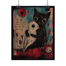 Load image into Gallery viewer, Rolled Poster — Cute Gothic Cat Hugging Ghost Print ("The Ones Who Stay")
