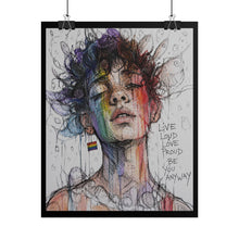 Load image into Gallery viewer, "Live Loud Love Proud" Art | Serene Closed Eyes Sketch Portrait Poster

