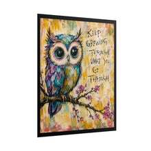 Load image into Gallery viewer, Impressionist Rainbow Owl Art Print – "Keep Growing Through What You Go Through" Cherry Blossom Wall Decor
