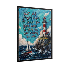 Load image into Gallery viewer, "Not All Storms Come To Break You" Lighthouse Wall Art | Inspirational Sailboat Print
